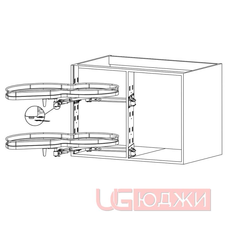 Угловой механизм - карусель 900/450 Unihopper с доводчиком, Левый