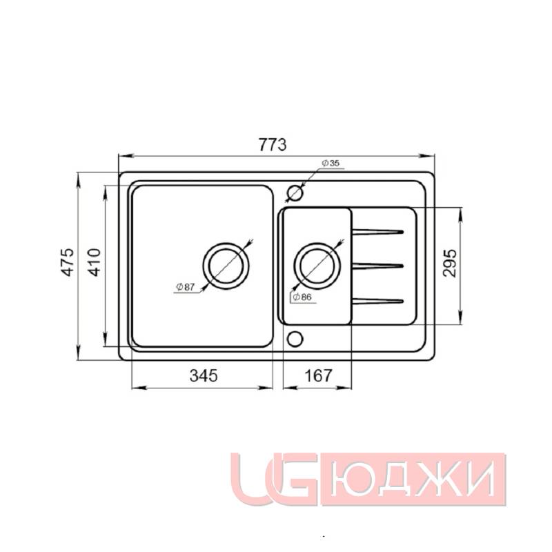 Мойка Quartz Церера 773х475мм Гризаль