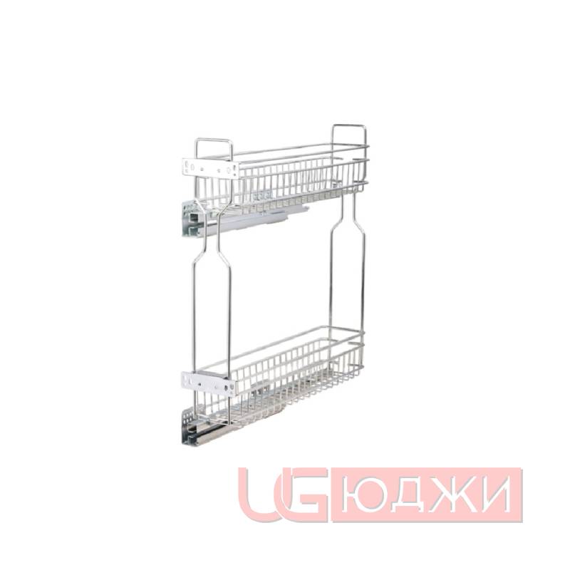Бутылочница 2-уровневая 150мм (100х470х545мм) с доводчиком Левая, хром