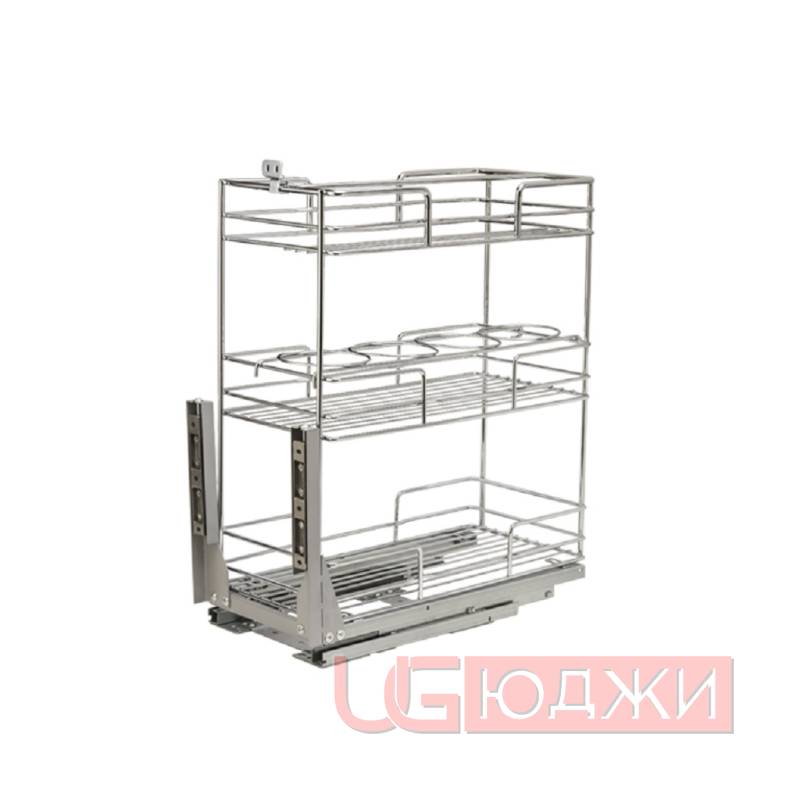 Бутылочница 3-уровневая 300мм (230х451х505мм) с доводчиком нижнего крепления, хром