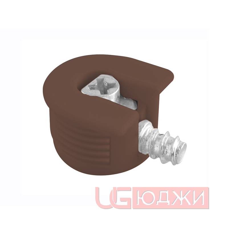 Эксцентриковая стяжка для полок + болт саморез, коричневая