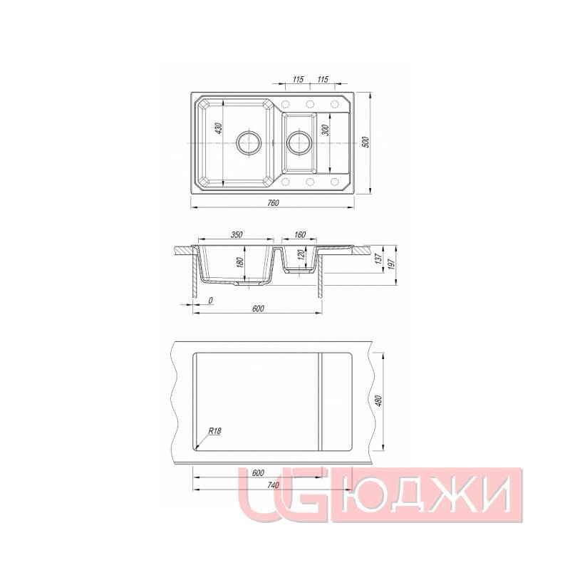 Мойка Bamboo Кардинал 760К Чёрный