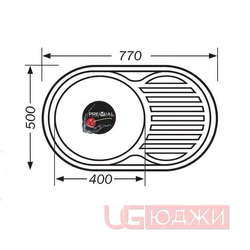 Мойка кухонная 7750 (77х50х0,8х18) правая, полированная