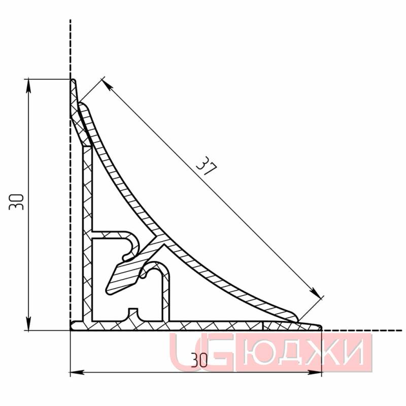 Плинтус алюминиевый вогнутый 3,05м