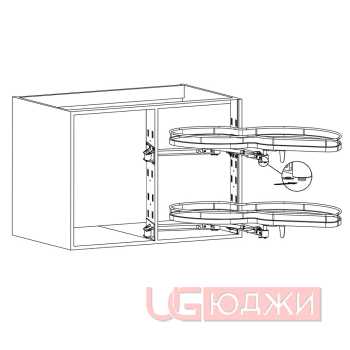 Угловой механизм - карусель 900/450 Unihopper с доводчиком, Правый