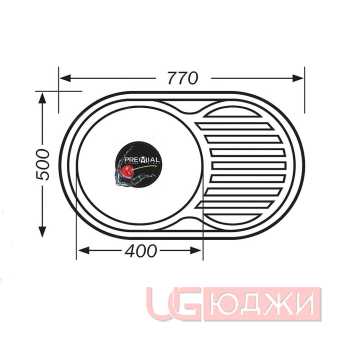 Мойка кухонная 7750 (77х50х0,8х18) правая, полированная